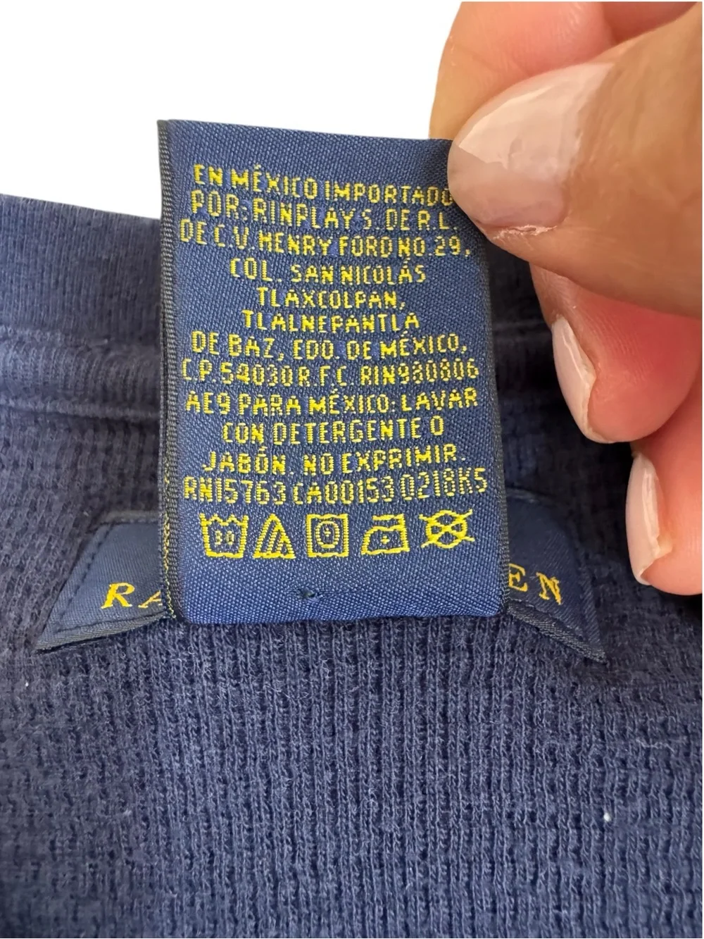 Polo Ralph Lauren Navy Blue Waffle Knit Thermal Long Sleeve Shirt 2XL Big & Tall